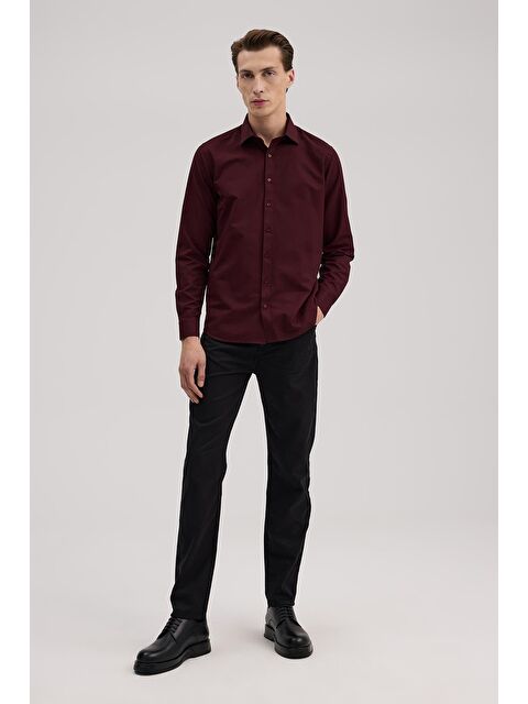 JAKAMEN Bordo Comfort Fit Alttan Düğmeli Yaka Desenli Gömlek - S000495863-19951