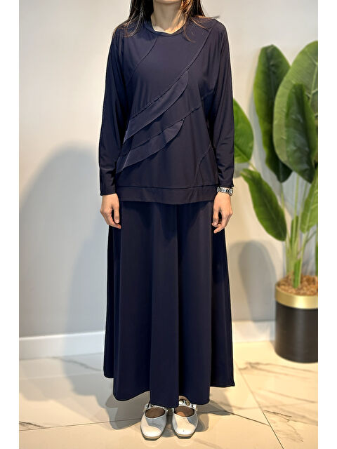 Remsa Sandy Kumaş Bluz Çan Etek Takım 0606 Lacivert