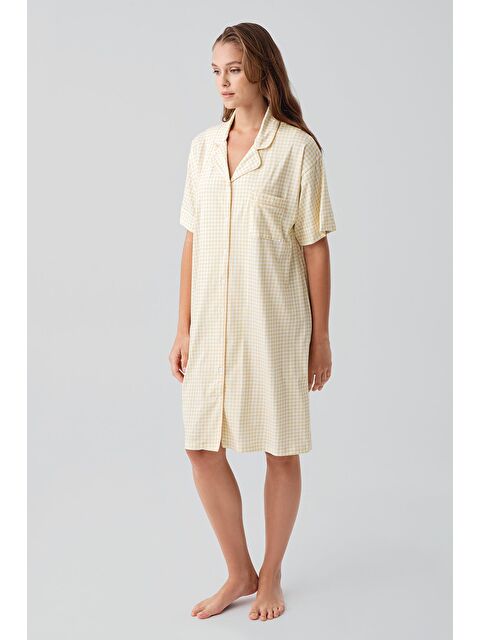 Artış Kısa Kollu Düğmeli Esnek Pamuklu Gecelik 19101 - S000511537-20072