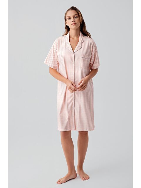 Artış Kısa Kollu Düğmeli Esnek Pamuklu Gecelik 19101 - S000511537-24085