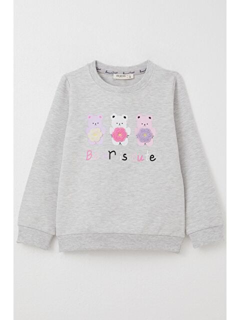 Breeze Kız Çocuk Sweatshirt Sevimli Ayıcıklar Baskılı Açık Gri Melanj (1.5-3 Yaş) - S000279682-37275