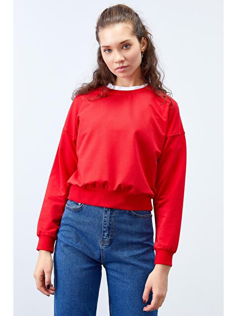 Tommylife Kırmızı Basic Rahat Form O Yaka Kadın Sweatshirt - 97114 - S000194143-20045