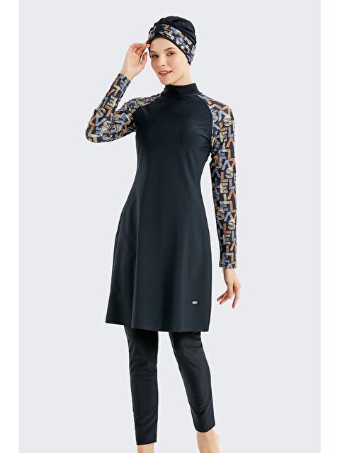 C&City Tam Kapalı 4 Lü Tesettür Mayo C14020 Siyah/Kahverengi - S000215941-19351