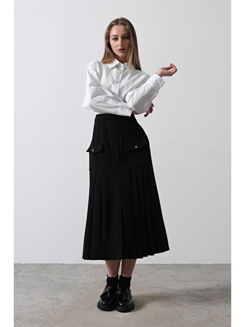 Jane's Pileli Kontrast Gömlek Elbise - Beyaz