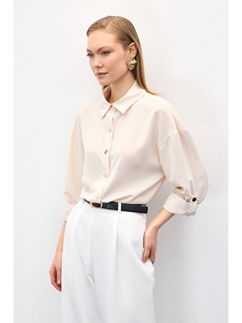 SATEEN Çıtçıt Detaylı Gömlek - Bej - S000499958-19928