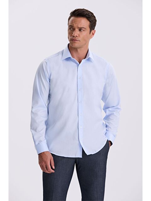 JAKAMEN Mavi Comfort Fit Ütü Gerektirmeyen %100 Pamuk Non İron Gömlek - S000495840-17234