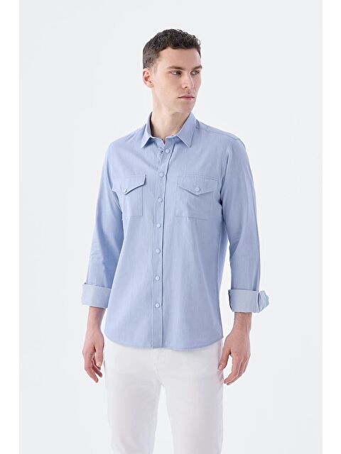 JAKAMEN Mavi Comfort Fit Cepli Çıtçıtlı %100 Pamuk Jean Gömlek - S000495855-17234