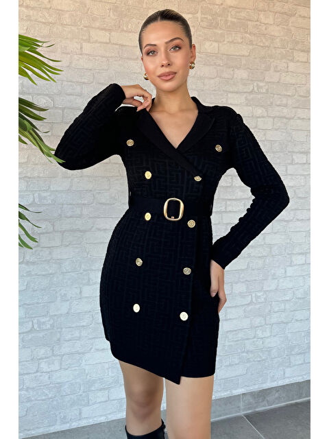 Gülseli Kemerli Düğme Detaylı Triko Elbise - S000289579-19351