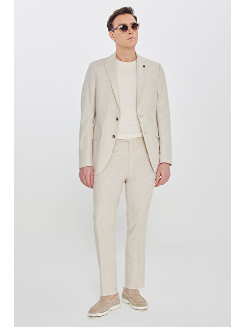 Altınyıldız Classics Erkek Bej Keten Slim Fit Dar Kesim Kırlangıç Yaka Esnek Takım Elbise - S000530512-19928