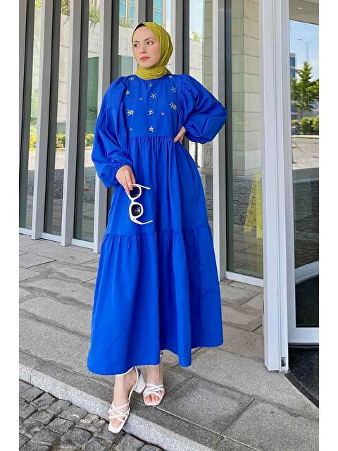 Lamelif Yazlık Elica Elbise Saks Mavisi - S000517733-23710