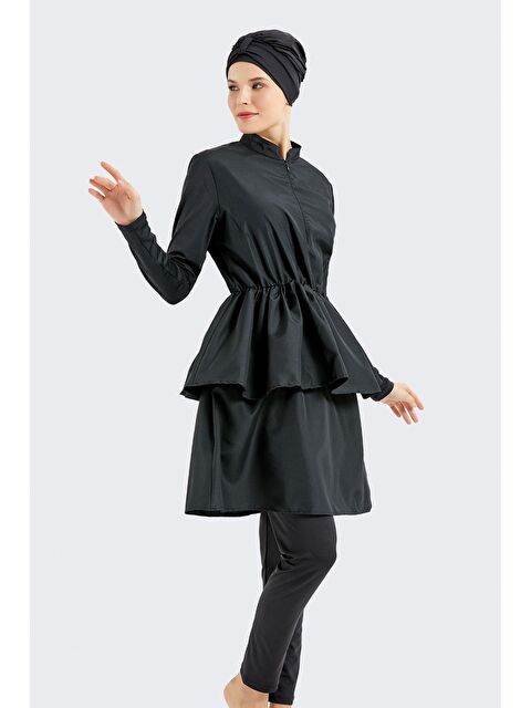 C&City Tam Kapalı 4 Lü Pileli Tesettür Mayo C14122 Siyah - S000215951-19351