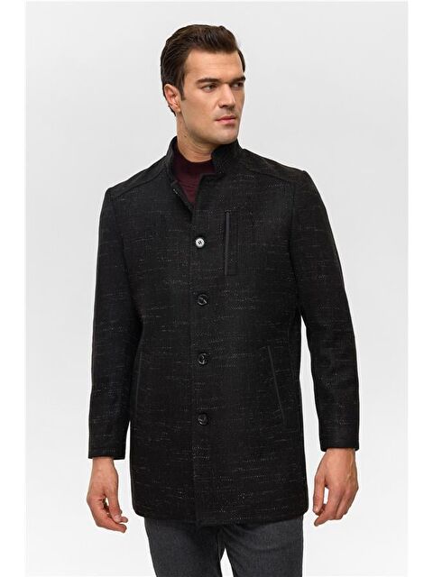 Süvari Siyah Regular Desenli Hakim Yaka Kaban - S000467516-19351