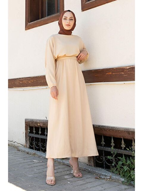 Lamelif Yarasa Kol Prenses Elbise Sütlü Kahve - S000517740-4280