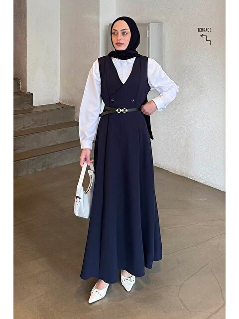 Lamelif Düğme Detaylı Kolsuz Tesettür Elbise Lacivert - S000517744-21164