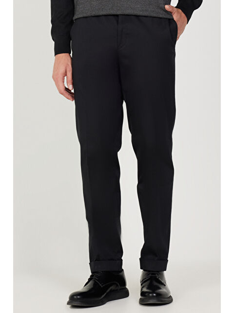 Altınyıldız Classics Erkek Siyah Slim Fit Dar Kesim Gabardin Kumaş Desenli Pamuklu Esnek Beli Lastikli Pantolon - S000403364-19351