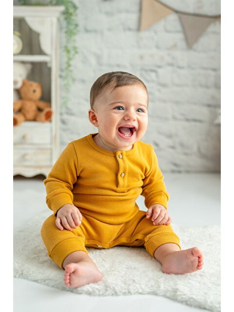 Mi·ni·ni·o Gots Sertifikalı %100 Organik Pamuk Yakası Düğmeli Tulum (0-24Ay) - S000363678-4557