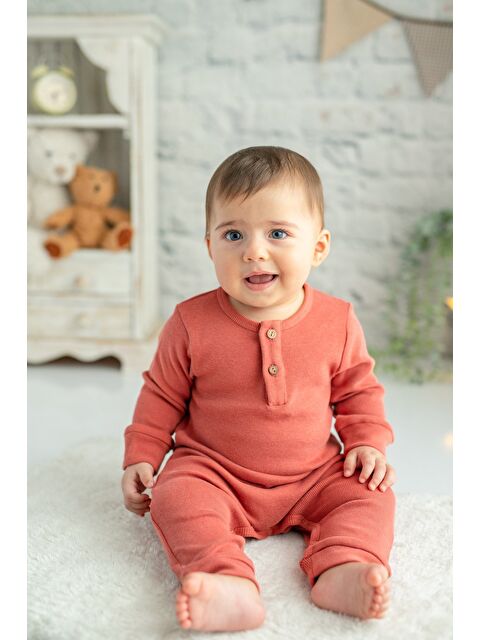 MİNİNİO Gots Sertifikalı %100 Organik Pamuk Yakası Düğmeli Tulum (0-24Ay) - S000363681-18657