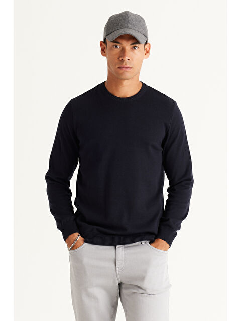 Altınyıldız Classics Erkek Lacivert Standart Fit Normal Kesim Bisiklet Yaka Pamuklu Triko Kazak - S000403440-21164