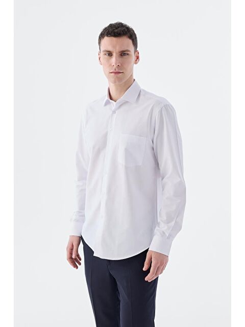 JAKAMEN Beyaz Klasik Fit İtalyan Yaka Uzun Kol Klasik Kravatlık Kolay Ütülenebilir Pamuklu Gömlek - S000495867-20063