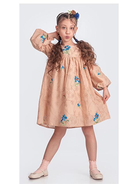 Mnk Baby & Kids Otantik Akdeniz Çiçek NakışKız Çocuk Müslin Elbise M00706 - S000388579-24085