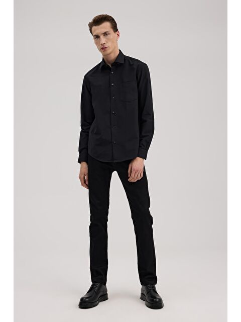 JAKAMEN Siyah Klasik Fit İtalyan Yaka Uzun Kol Klasik Kravatlık Kolay Ütülenebilir Pamuklu Gömlek - S000495867-19351