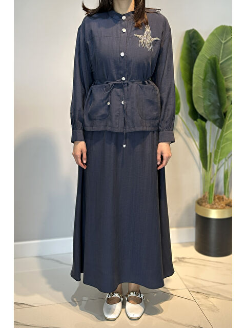 Remsa Taş İşlemeli Gömlek Çan Etek Takım 4443 Lacivert - S000511546-21164