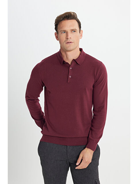 Altınyıldız Classics Erkek Bordo Standart Fit Normal Kesim Polo Yaka Pamuklu Triko Kazak - S000403514-19951