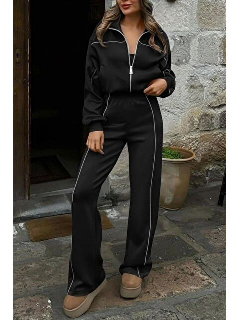 Jane's Kadın Uzun Kollu önden Fermuarlı Bluz Ve Pantolon Modal Ikili Takım