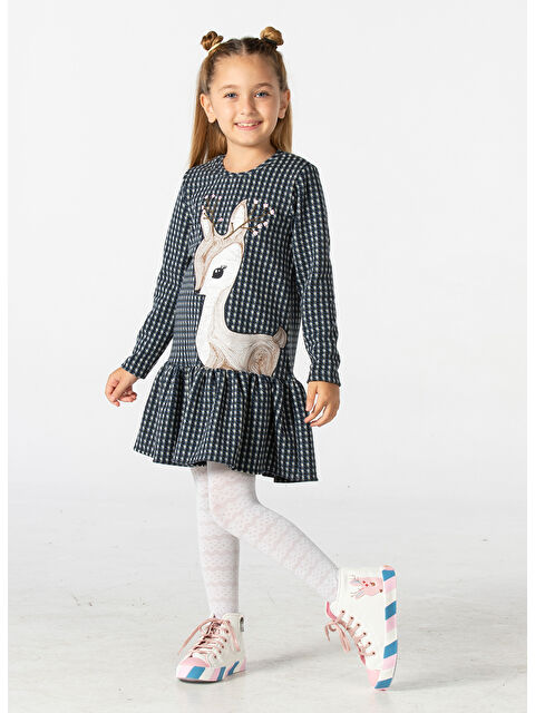 Casabony Ekose Ceylan Laci Fırfırlı Kız Elbise - S000263493-21164