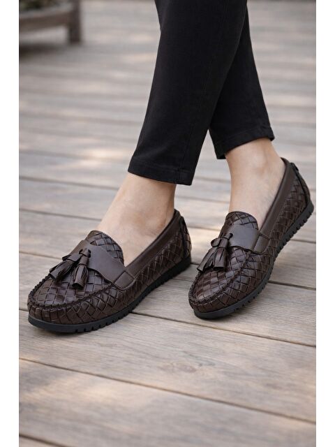 MODAFRATO K-218 Rahat Taban Püsküllü Kadın Babet Günlük ve Rahat Anne Ayakkabısı - S000514473-19413