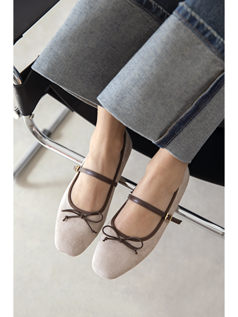 Straswans Maxy Kadın Fiyonk Detay Süet Babet Bej - S000513167-19928