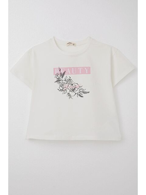 Breeze Kız Çocuk Tişört Çiçek Baskılı Ekru (8-14 Yaş) - S000505642-19965