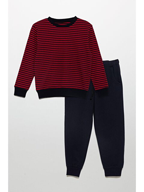 For You Kids Çizgili Sweatshirt Jogger Lacivert Alt Üst Takım - S000274026-21164