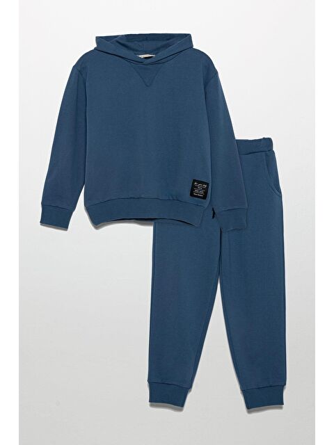 For You Kids Kapüşonlu Etiket Detaylı Jogger İndigo Alt Üst Takım - S000273997-23093