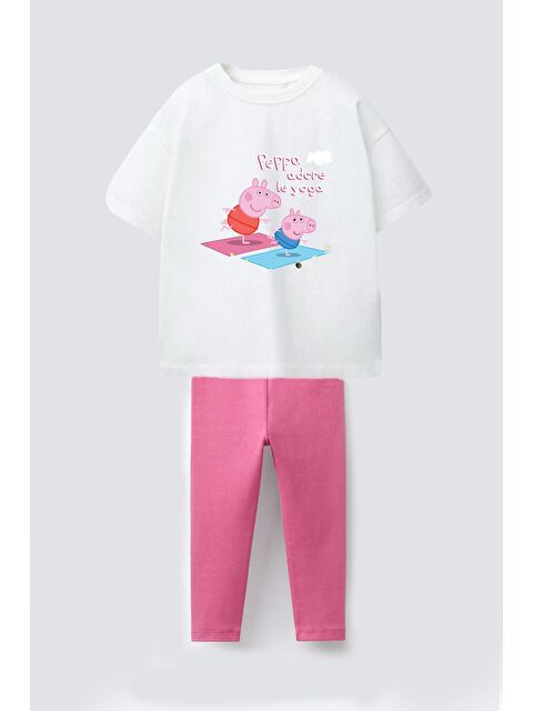 Monila Kız Çocuk Pamuklu Baskılı T-Shirt Ve Fitilli Tayt 2'Li Takım - S000524815-19965