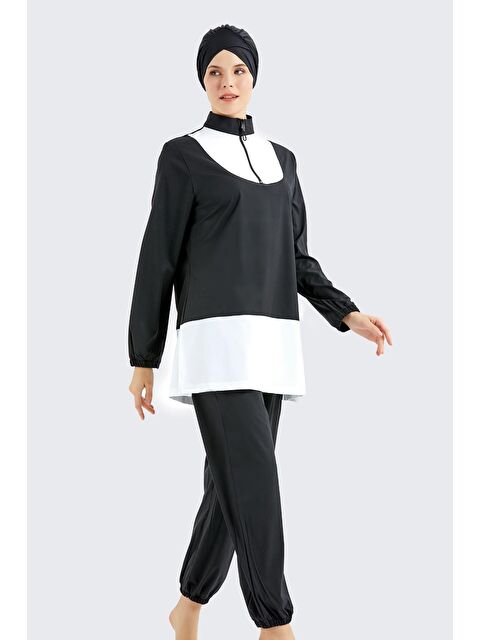 C&City Tam Kapalı 4 Lü Tesettür Mayo 4130 Siyah/Beyaz - S000215961-19351