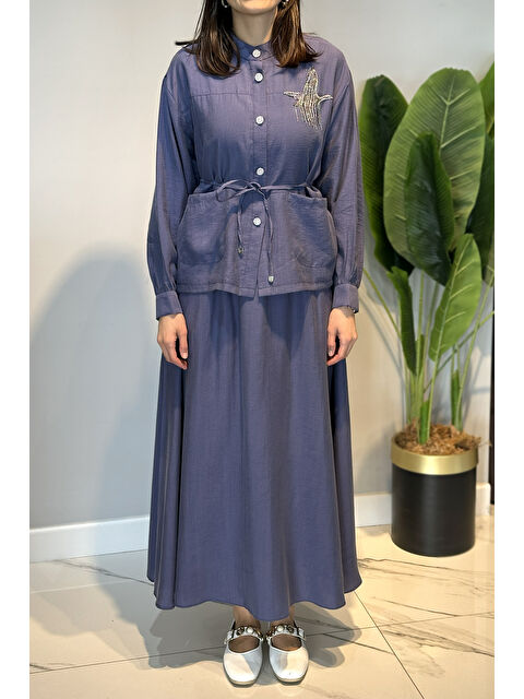 Remsa Taş İşlemeli Gömlek Çan Etek Takım 4443 İndigo