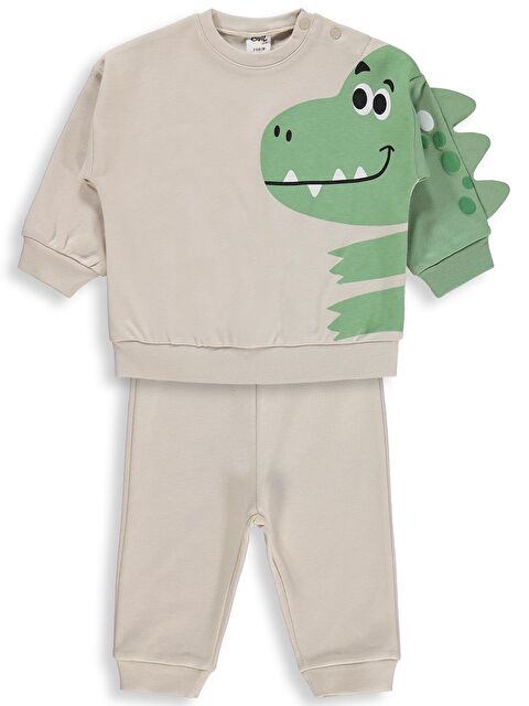 Civil Baby Dinozor Baskılı 3-18 Ay Takım - Bej