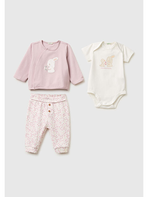 United Colors Of Benetton Bebek Gül Kurusu Sweatshirt Body Eşofman Takımı