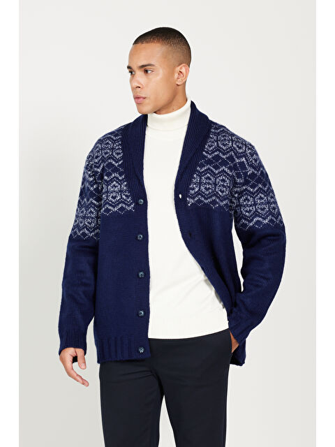 Altınyıldız Classics Erkek Lacivert Standart Fit Normal Kesim Şal Yaka Triko Hırka - S000403531-21164