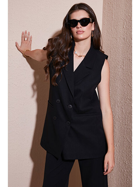 Lela Oversize Fit Mono Yaka Kolsuz Düğmeli Kadın Ceket Yelek 6521177 - S000421758-19351