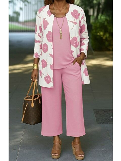 Jane's Kadın Uzun Kollu önü Açık Modal Ceket Kolsuz Viskon Iki Iplik Bluz Ve Pantolon üçlü Takım