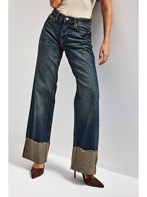 It's Basic Kadın T.Kot Rengi 2s6-8 Straight Fit Yüksek Bel Paça Detaylı Denim Jean - S000491199-17234