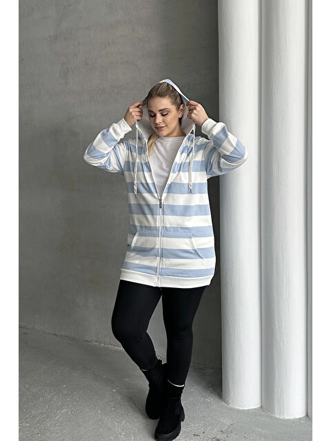 Stil Diva Büyük Beden Uzun Kollu Kapüşonlu Cepli Fermuarlı Hırka 74-104 - S000350515-20063