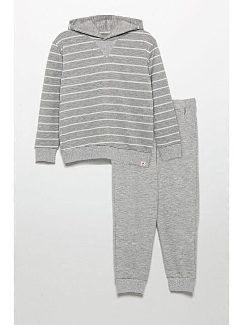 For You Kids Kalın Çizgili Kapüşonlu Jogger Gri Alt Üst Takım - S000274027-20600