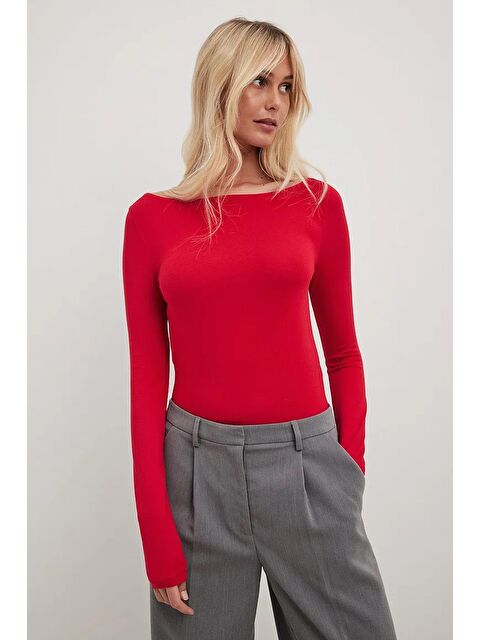 Madmext Kırmızı Kayık Yaka Basic Kadın Body Mg1997 - S000141998-20045