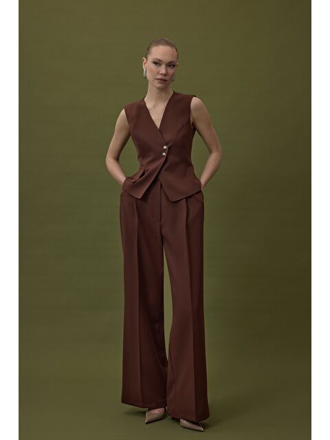 SATEEN Sofia Palazzo Pantolon - Kahve - S000506930-19413