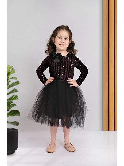 Mnk Baby & Kids Pul Payetli Tütü Etekli Uzun Kol Kız Çocuk Elbise MNK0577 - S000388577-19951