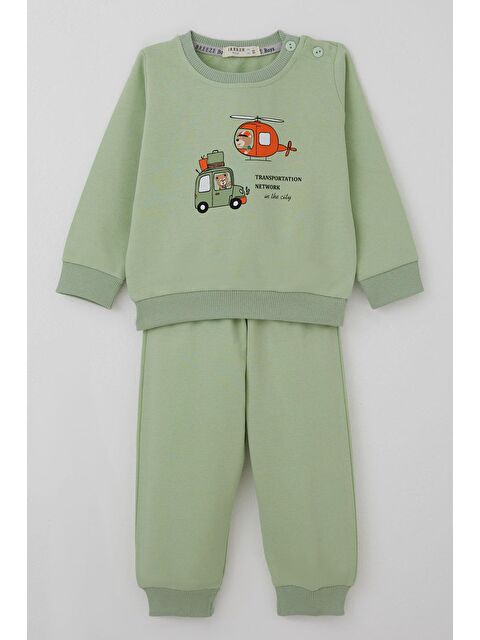 Breeze Erkek Bebek Eşofman Takımı Arabalı & Helikopterli Sevimli Ayıcık Fıstık Yeşili (6 Ay-2 Yaş) - S000506127-19972