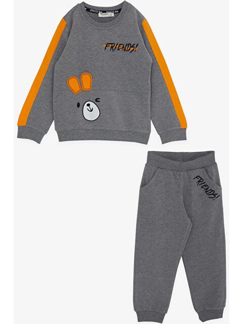 Breeze Erkek Çocuk Eşofman Takım Hayvancık Baskılı Kulakları Hareketli Koyu Gri Melanj (1-4 Yaş) - S000116405-29351